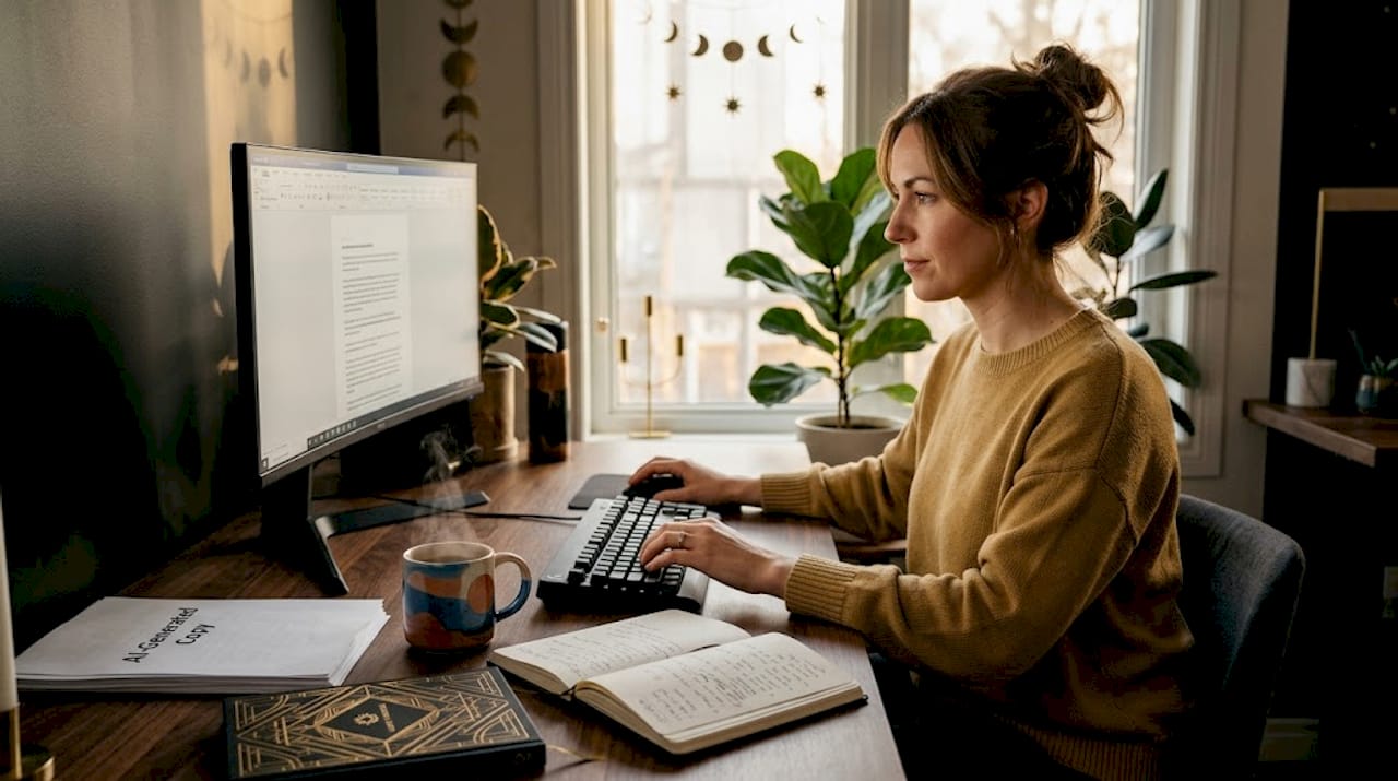 Editor reviewing AI-generated article draft