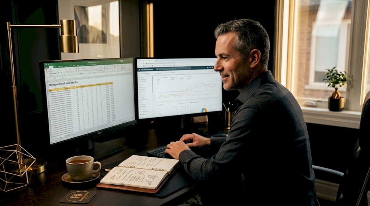 SEO strategist analyzing content transparency data