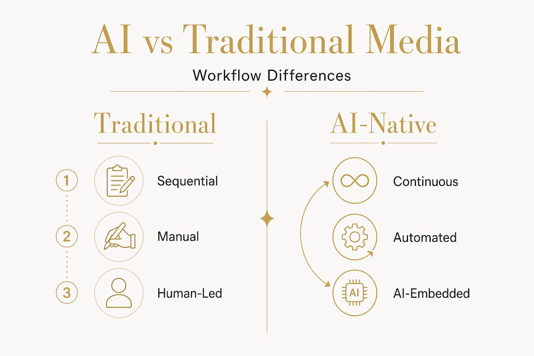Infographic comparing AI-native and traditional workflows
