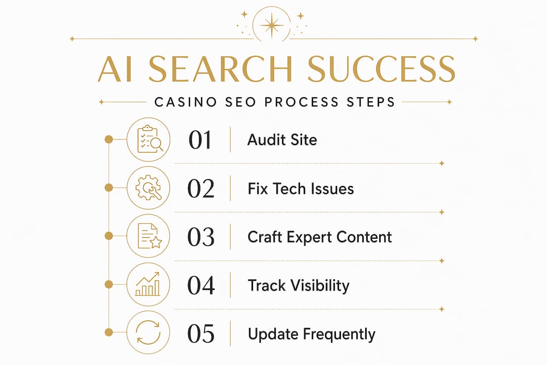 Infographic showing AI casino SEO process steps
