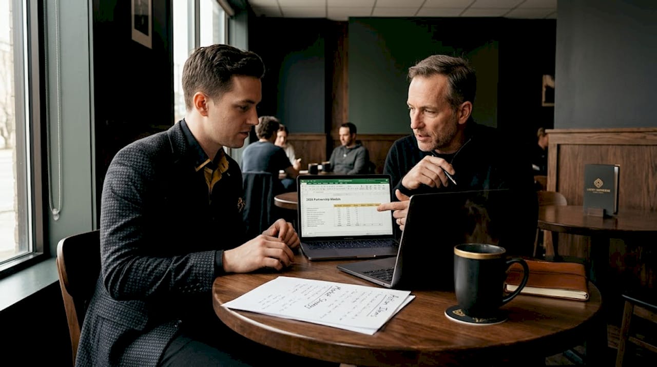 Business partners discuss igaming partnership