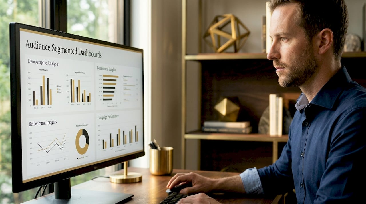 Marketing analyst working on audience segmentation dashboard