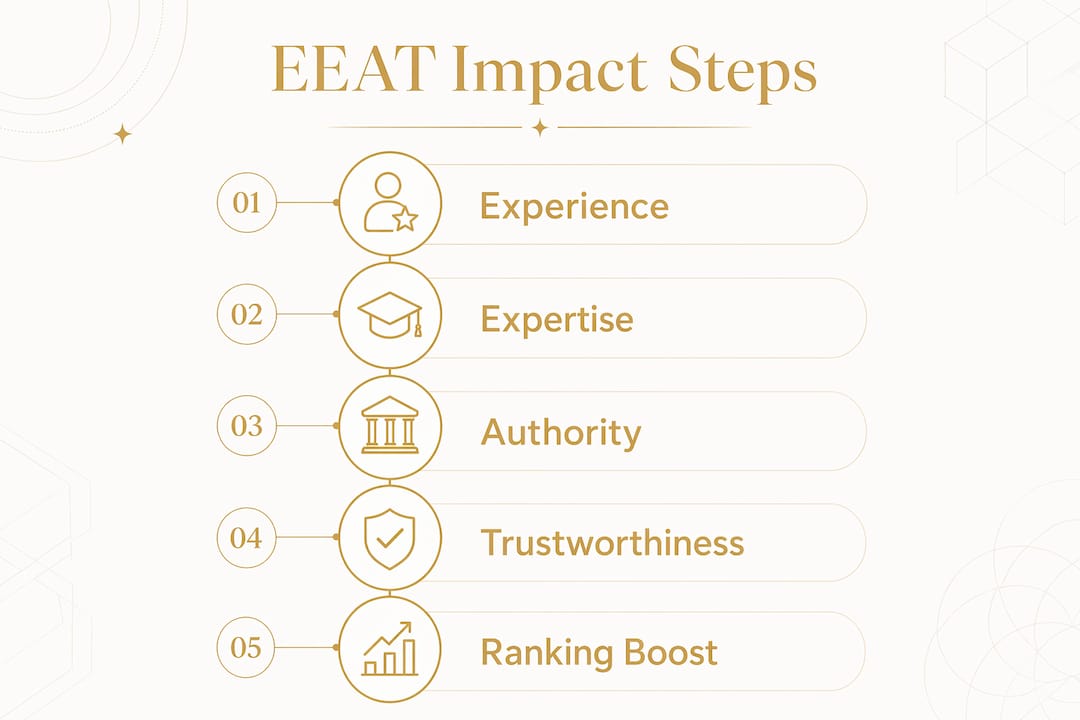 Infographic showing EEAT steps for iGaming ranking