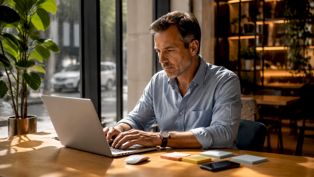 Hands typing on laptop amid affiliate work tools