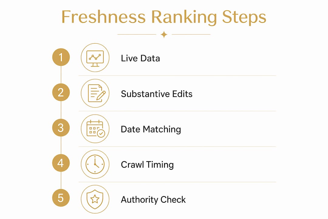 Infographic showing AI freshness ranking process