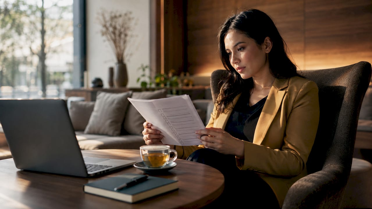 Marketing manager reviewing localization checklist