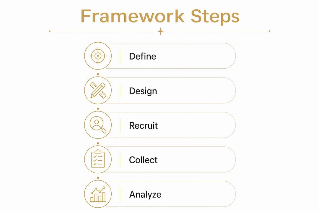 Infographic illustrating the five steps of iGaming research