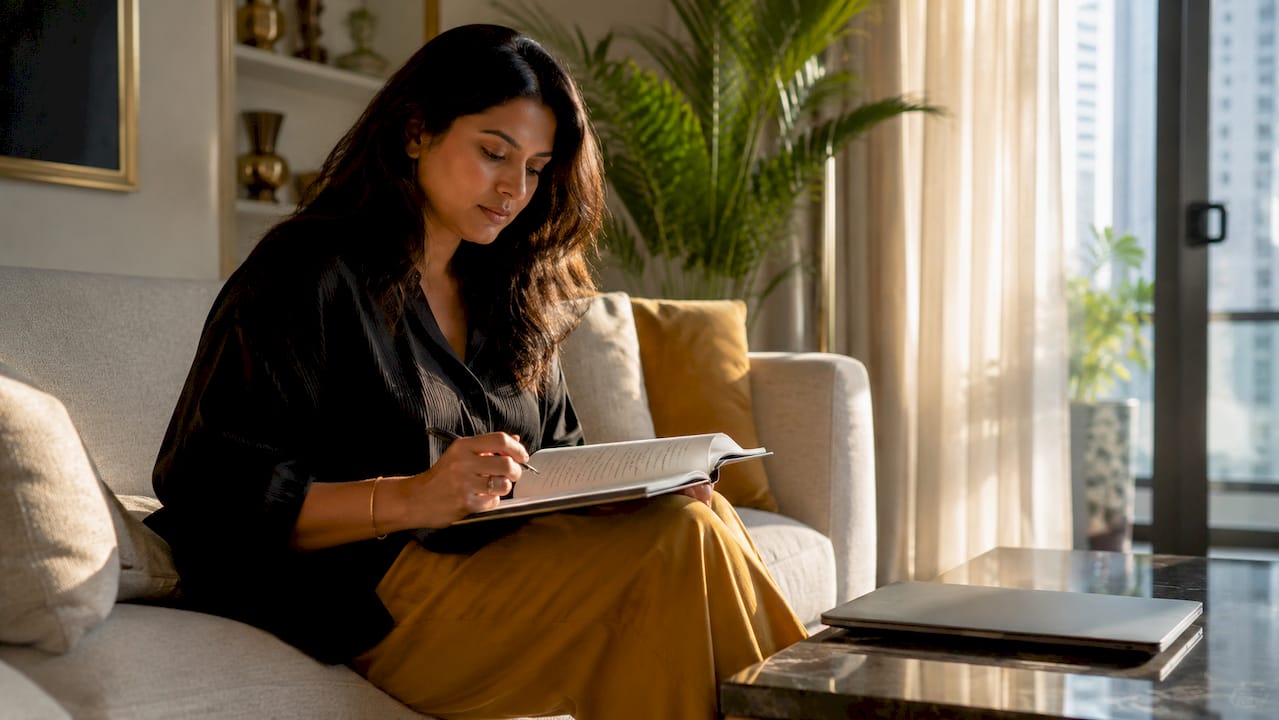 Woman typing on laptop in home office