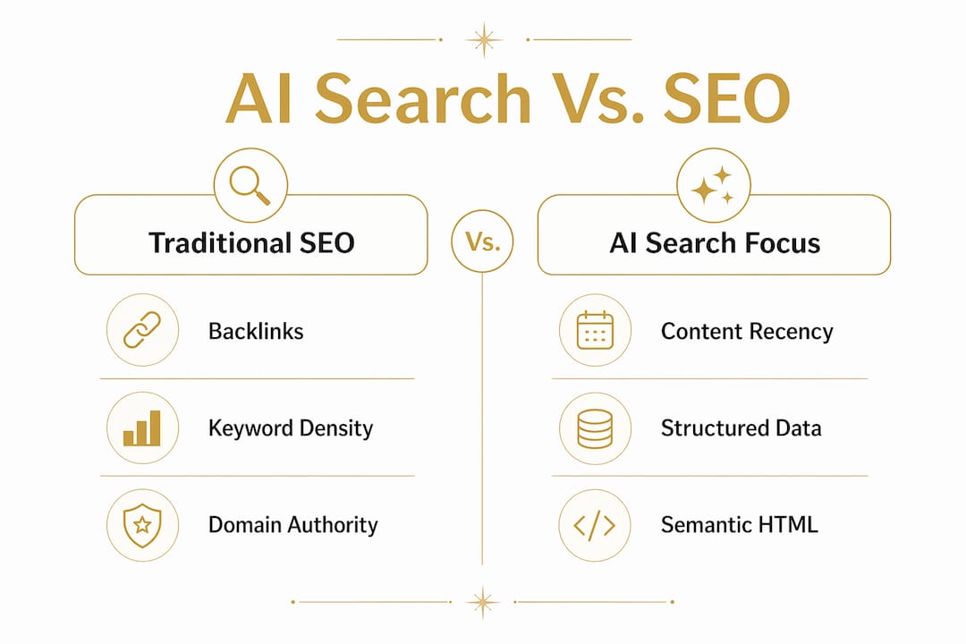 Infographic comparing AI search and traditional SEO