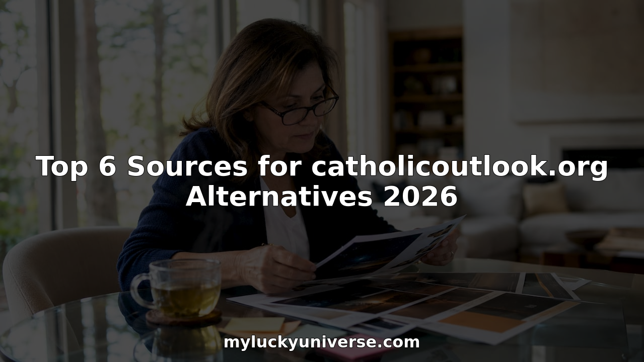 Woman comparing Catholic resource brochures at home table