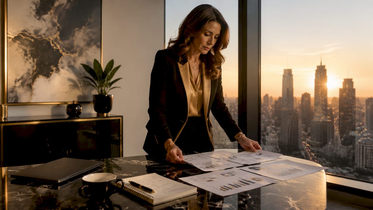 Woman reviewing iGaming backlink reports in office