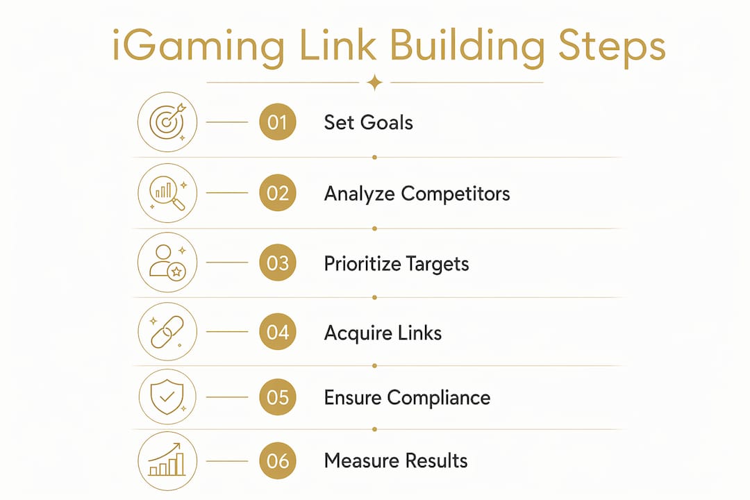 Infographic outlining iGaming link building step-by-step process