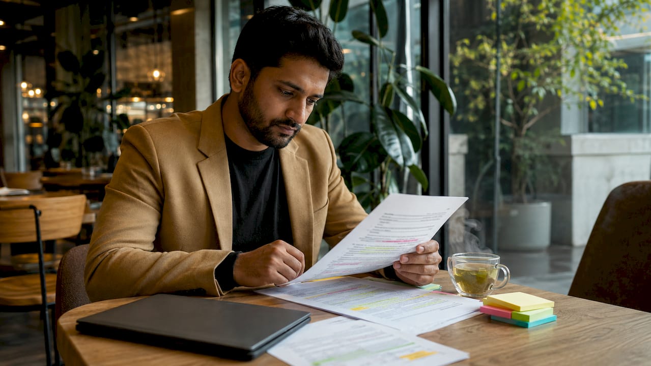 Person reviewing iGaming ad compliance documents
