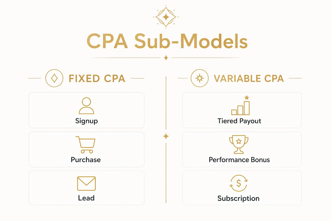 Infographic comparing CPA payment sub-models