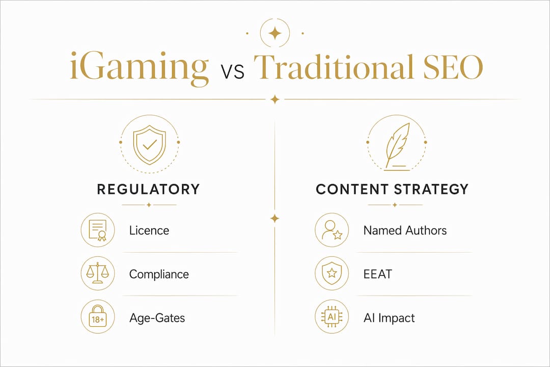 Infographic comparing iGaming and traditional SEO features