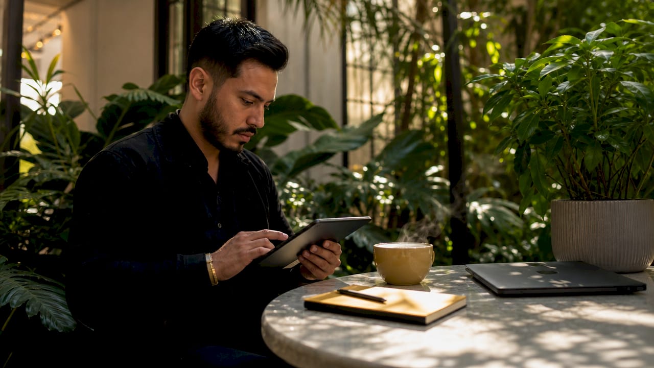 Marketer reviewing iGaming SEO analytics on tablet