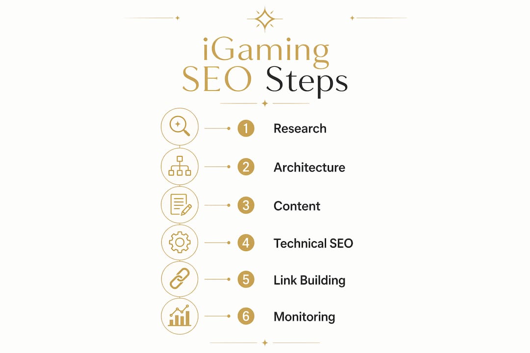 Infographic outlining iGaming SEO step process