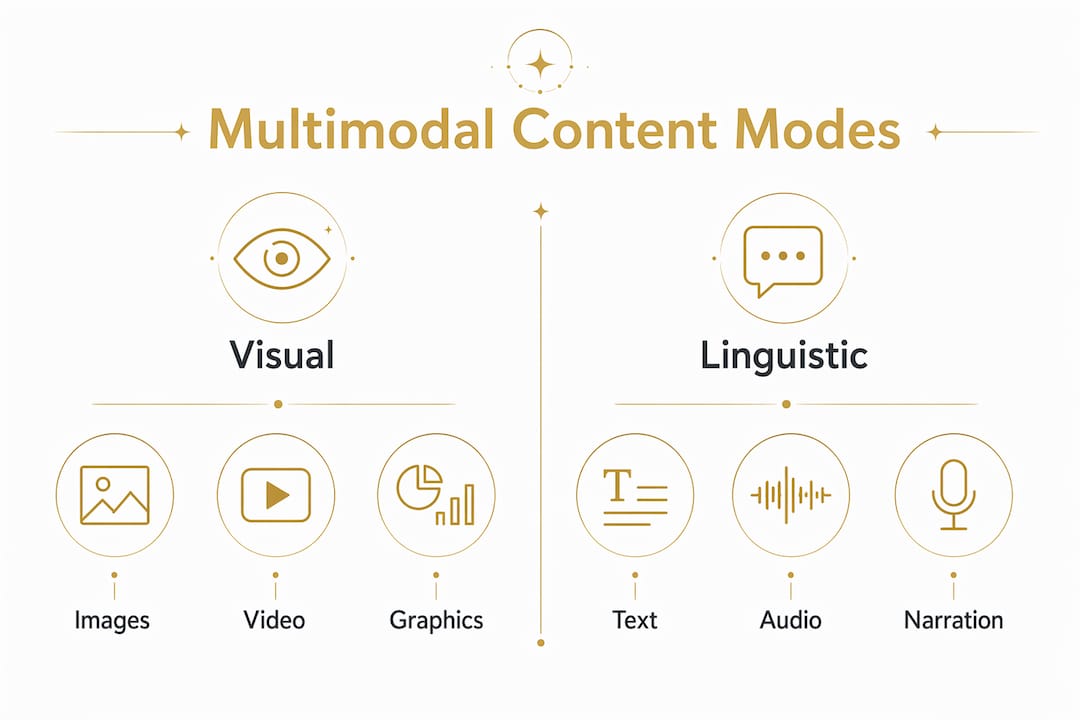 Infographic comparing visual and linguistic modes in multimodal content