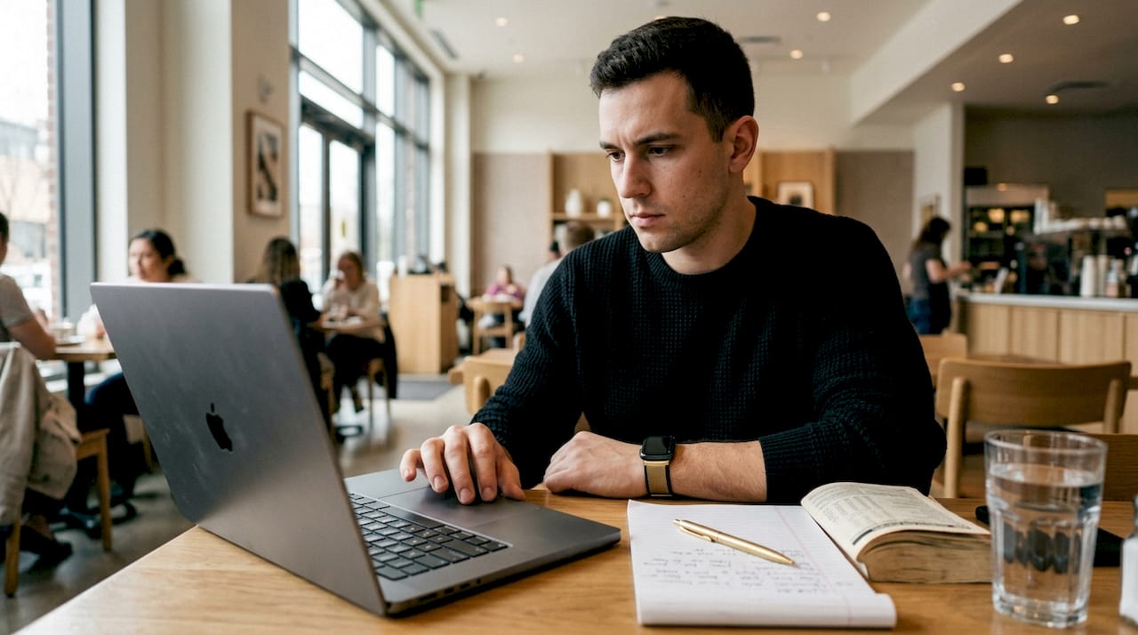 Man reviewing betting probability spreadsheet at desk