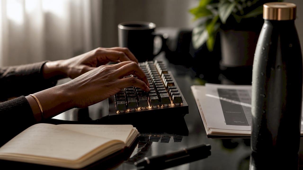 Close-up of hands typing api code