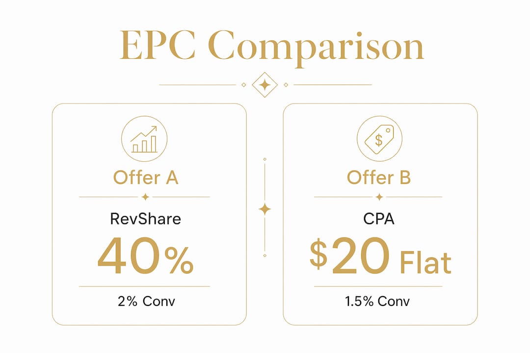 Infographic comparing EPC of two affiliate offers