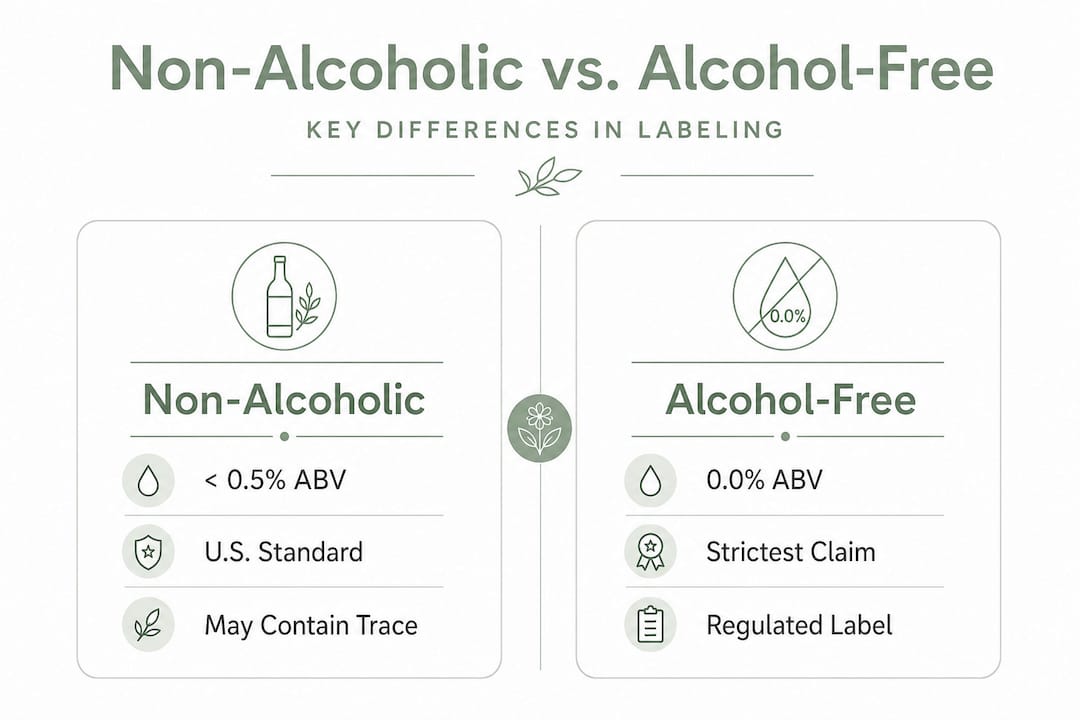 Infographic comparing non-alcoholic and alcohol-free labels