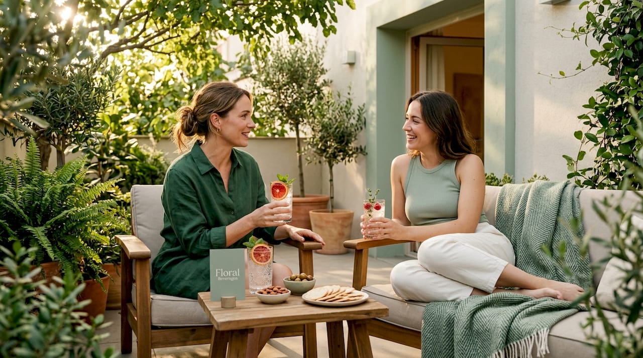 Friends chatting with mocktails at house party