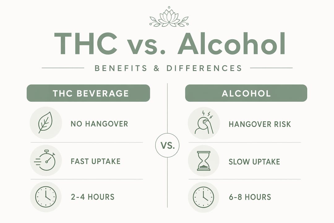 Infographic comparing THC beverage and alcohol effects