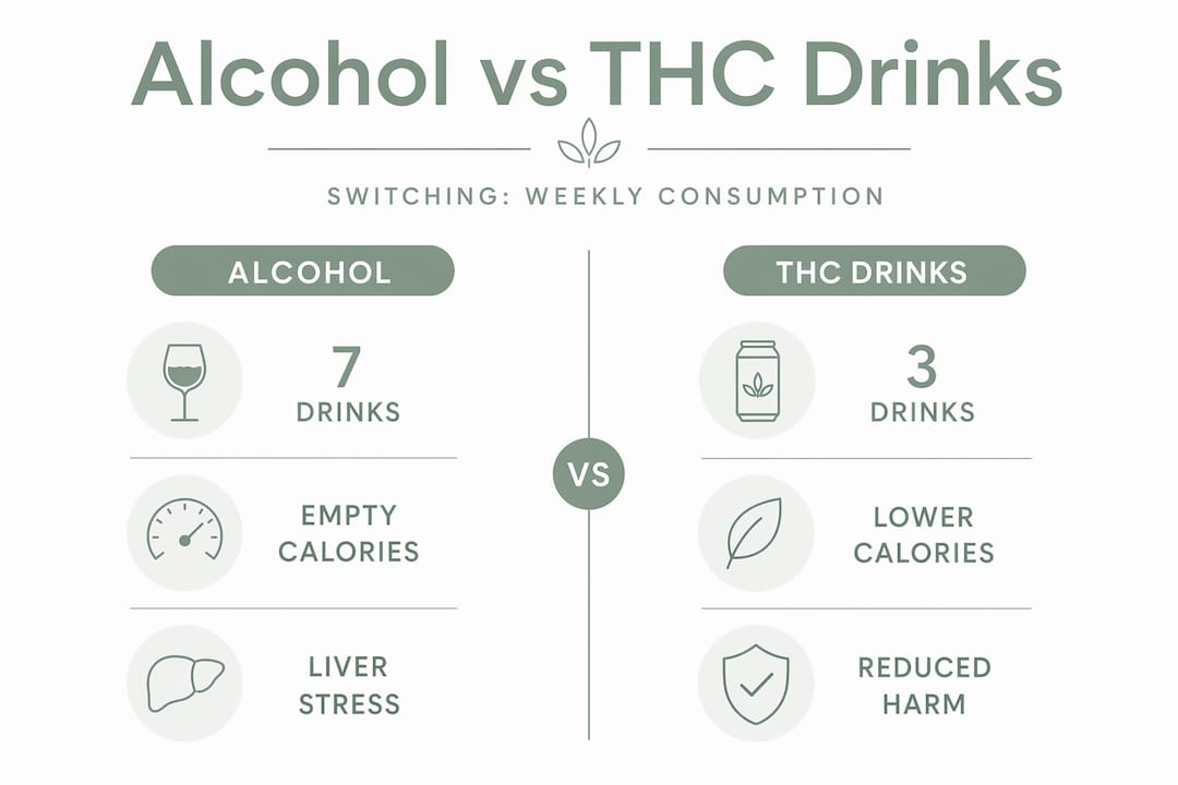 Comparison infographic alcohol versus THC drinks