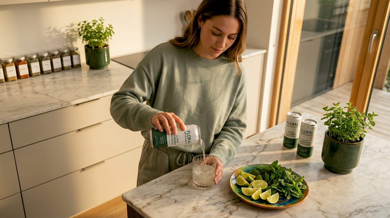 Person pours zero sugar cannabis mocktail