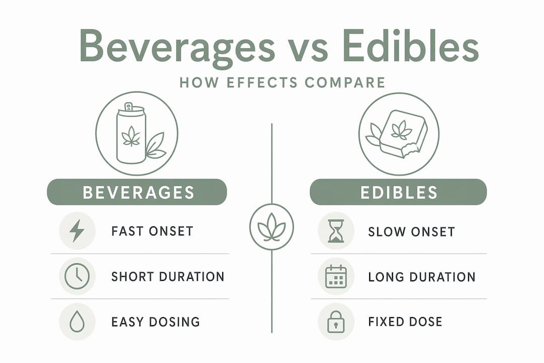 Infographic comparing cannabis beverages and edibles features