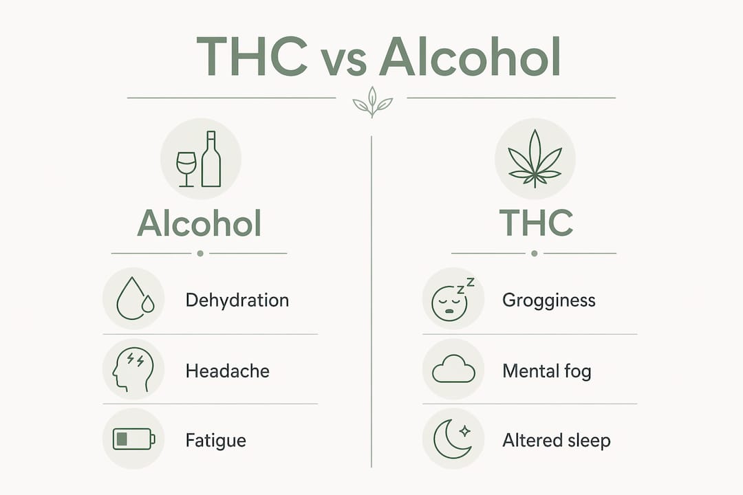 Infographic comparing THC and alcohol morning after effects