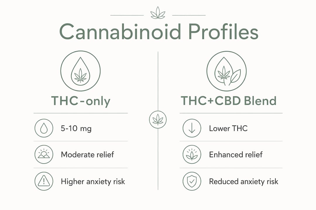 Infographic comparing THC-only and THC+CBD cannabinoid profiles