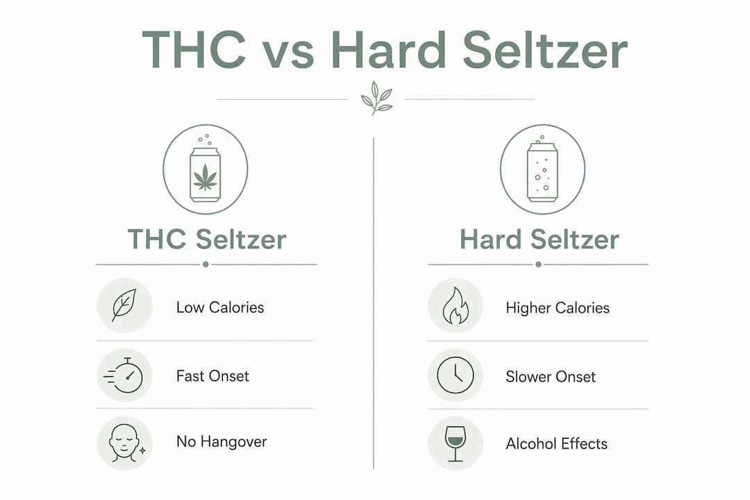 Infographic comparing THC seltzer and hard seltzer