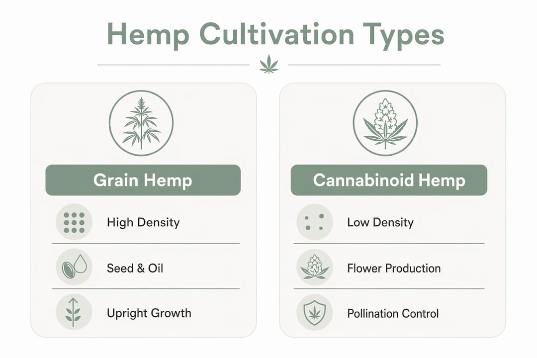 Infographic contrasting grain and cannabinoid hemp cultivation