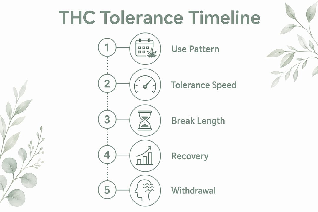 Infographic showing stages of THC tolerance development and reversal timeline