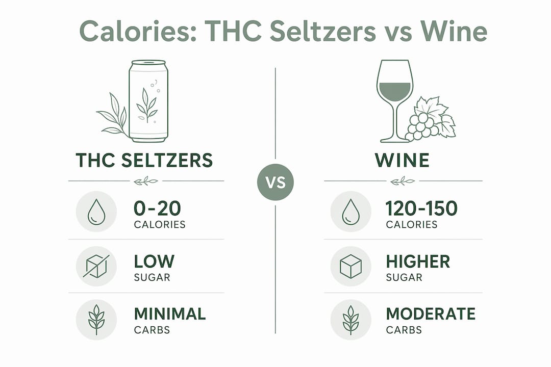 Infographic comparing calories in THC seltzers and wine