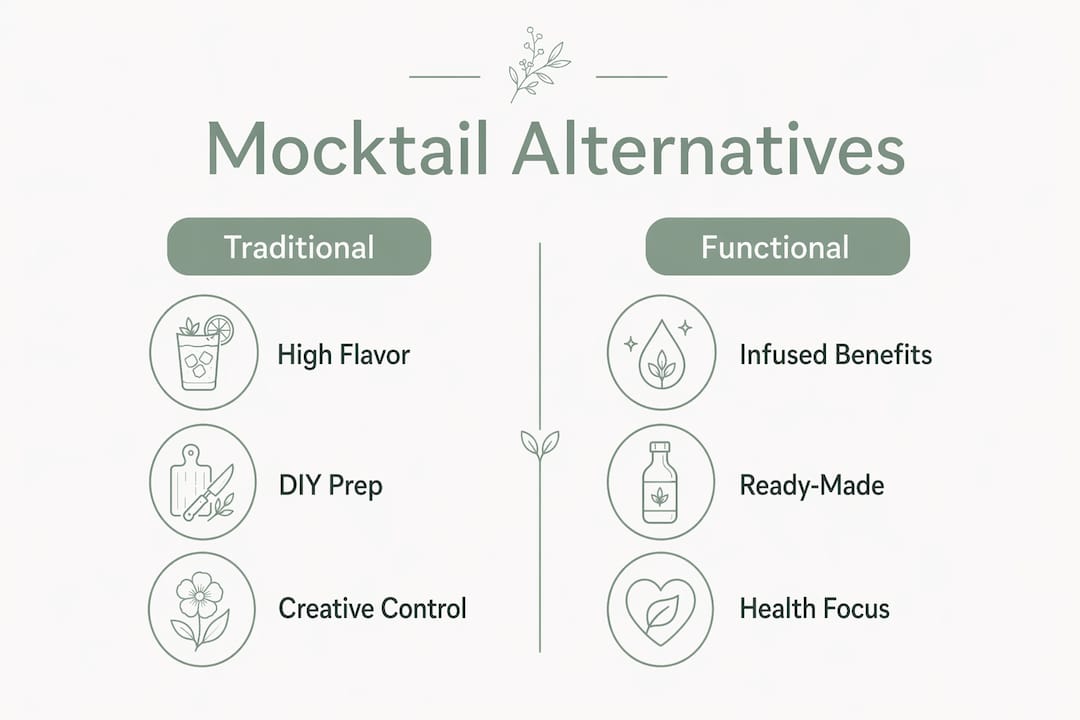 Infographic comparing traditional and functional mocktail alternatives