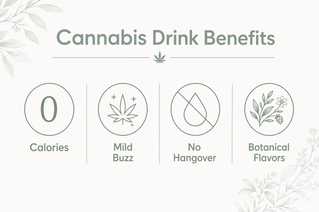 Infographic displaying key benefits of cannabis drinks