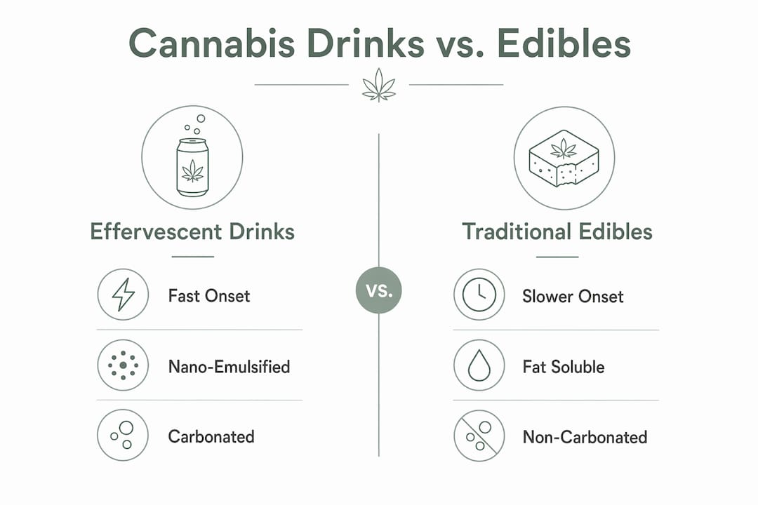 Infographic comparing cannabis drinks and traditional edibles