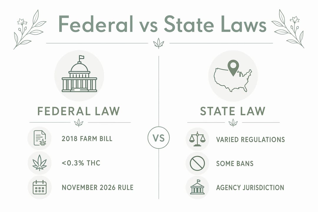 Infographic comparing federal and state hemp drink laws