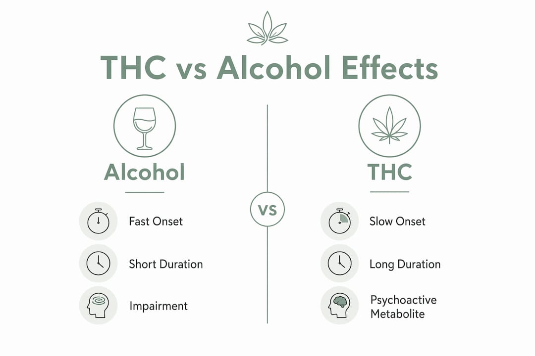 Infographic comparing THC and alcohol effects