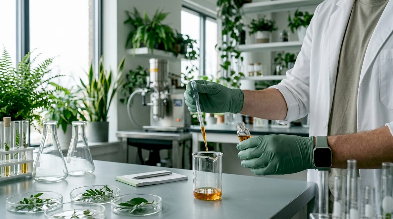 Scientist preparing nano-emulsified THC oil in lab