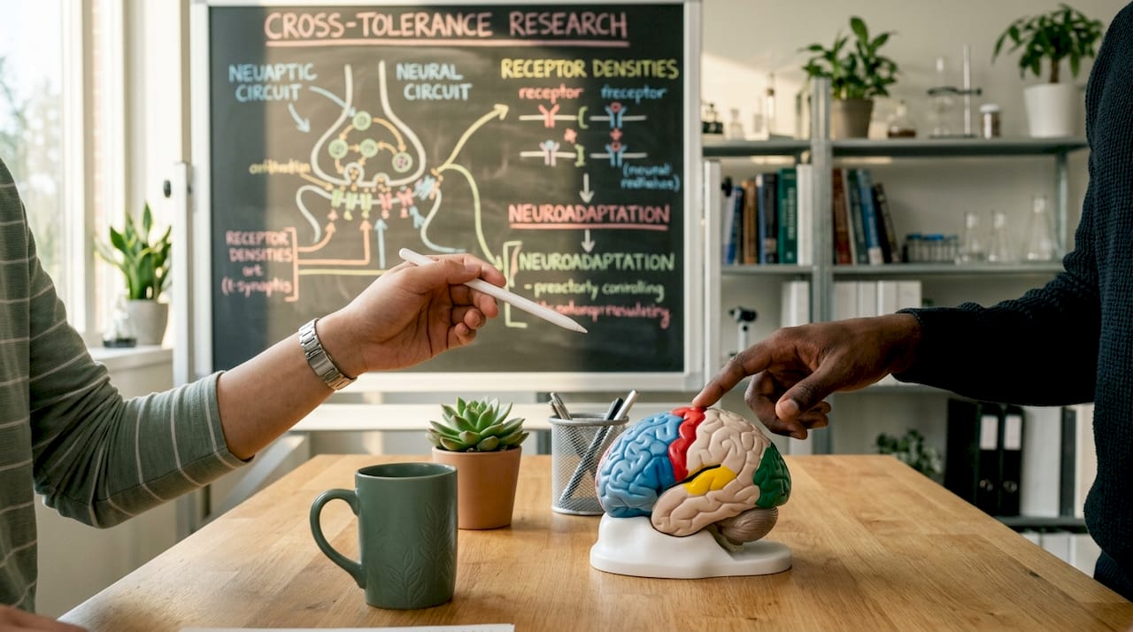 Hands studying brain receptors for alcohol and THC