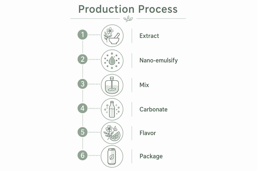 Infographic illustrating cannabis hard seltzer production steps