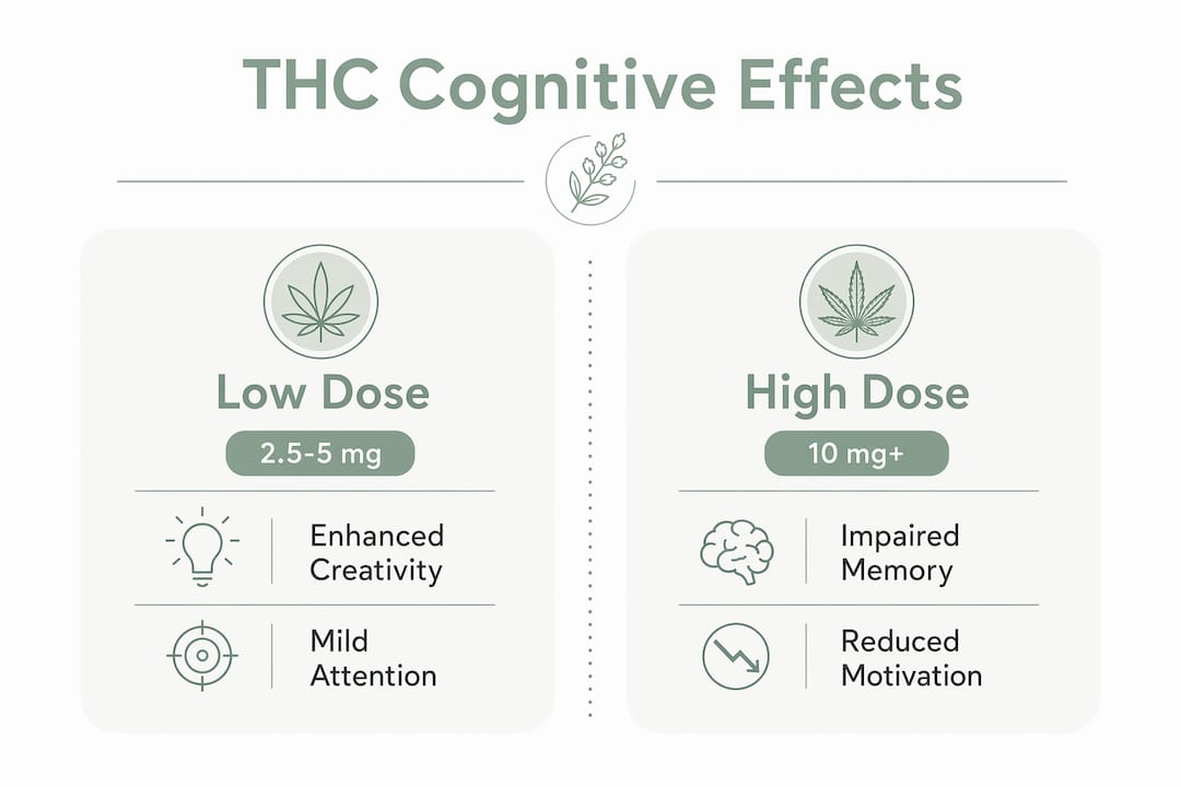 Infographic comparing low and high dose THC cognitive effects