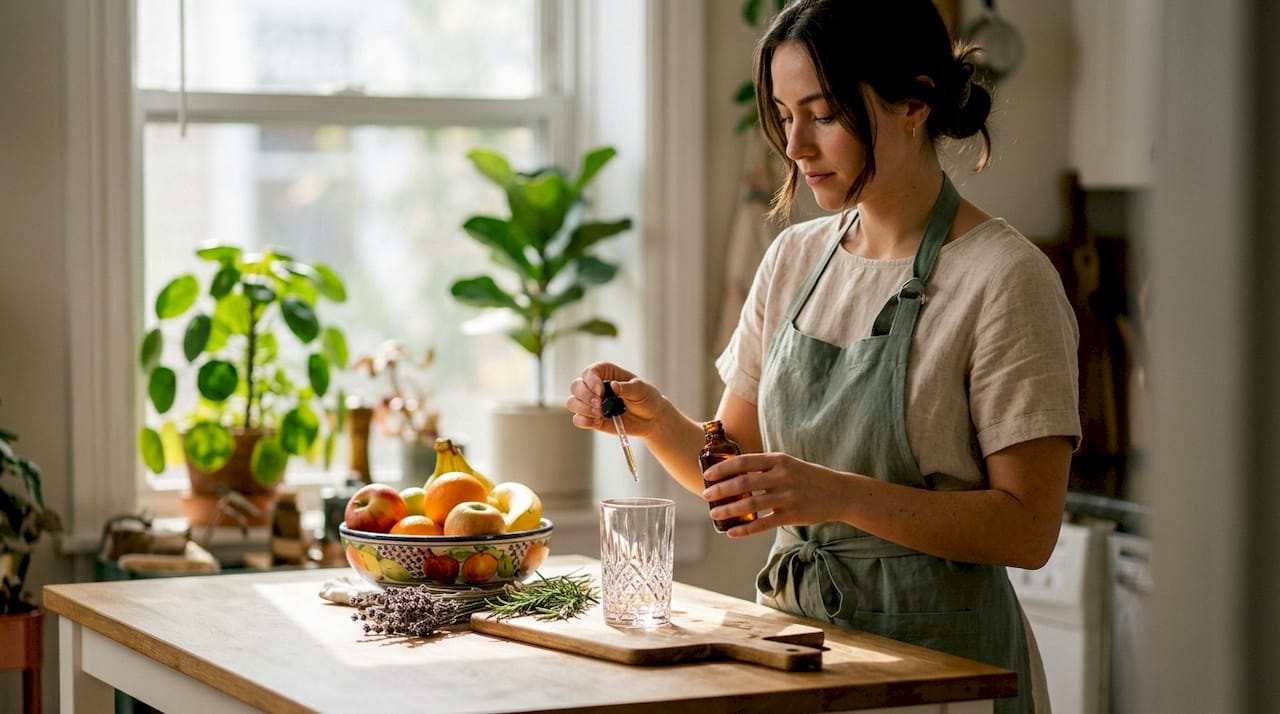 Woman measuring THC drink dose carefully
