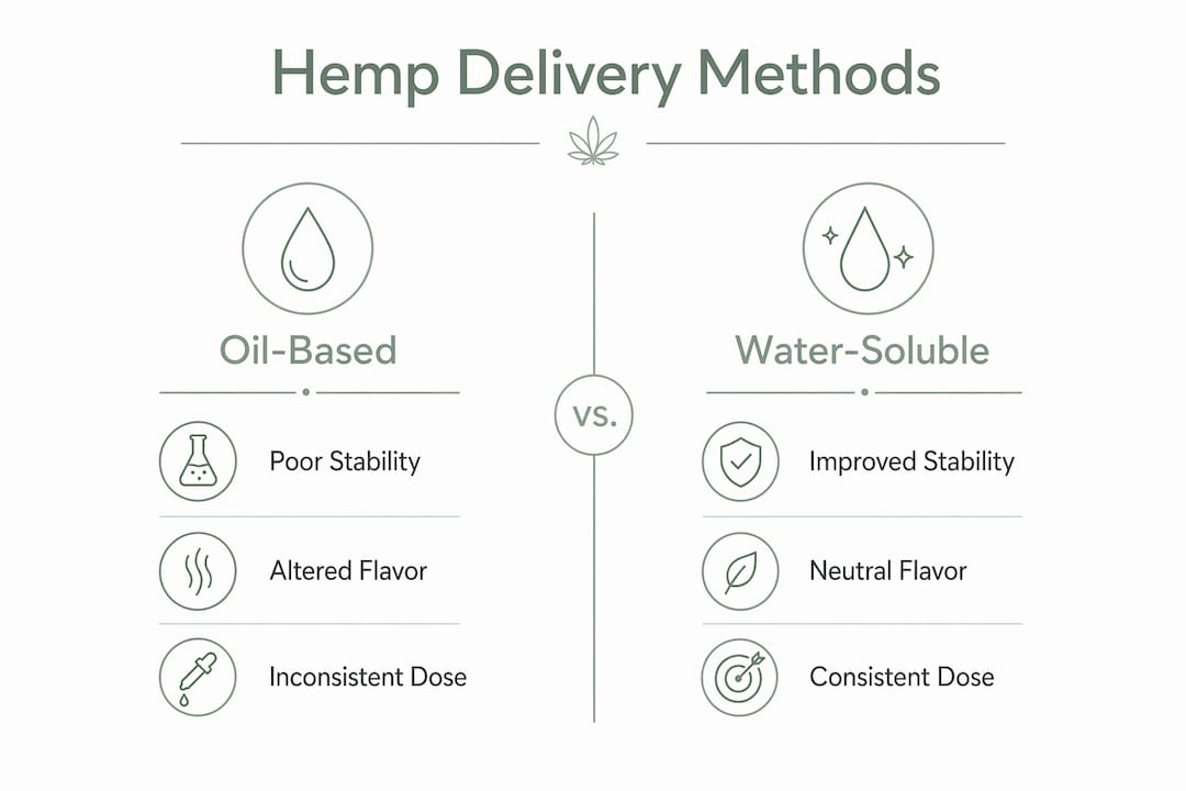 Comparison chart of oil-based vs. water-soluble hemp delivery