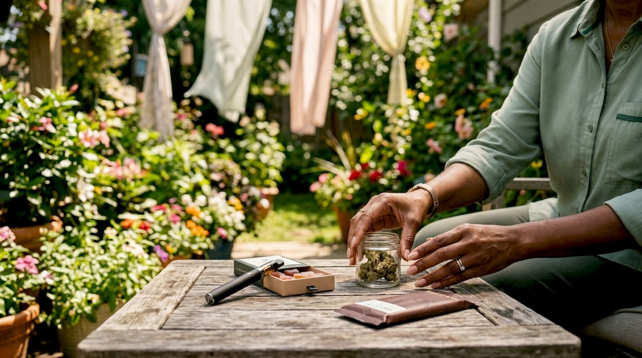 Various recreational cannabis products on kitchen counter