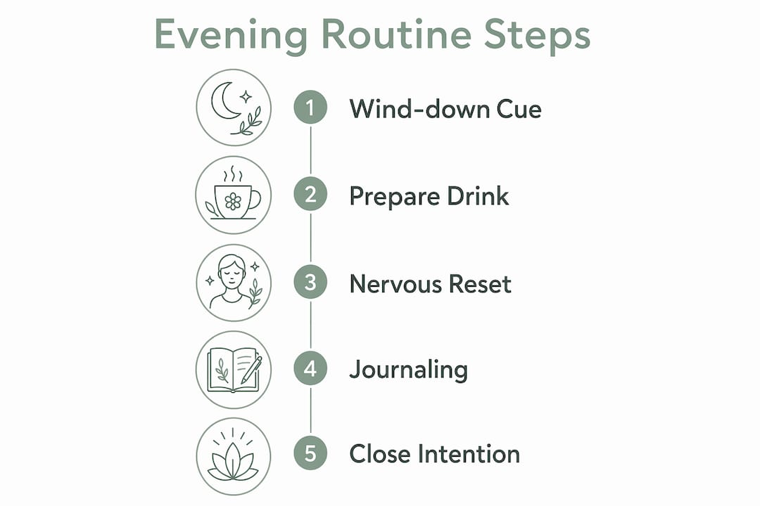 Infographic showing five steps of evening wellness routine